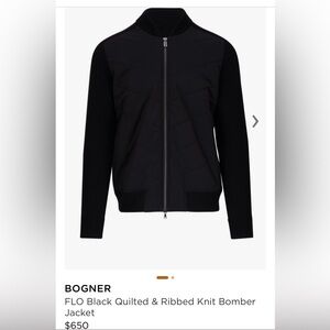Men’s Bogner Flo Black Quilted & Ribbed Knit Bomber Jacket NWT